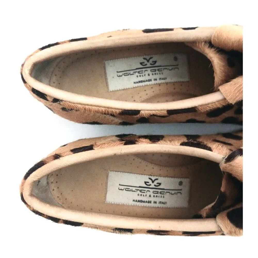 Walter Genuin Leopard Print Calf Hair Kiltie Brogue Golf Shoes Handmade Italy 7B